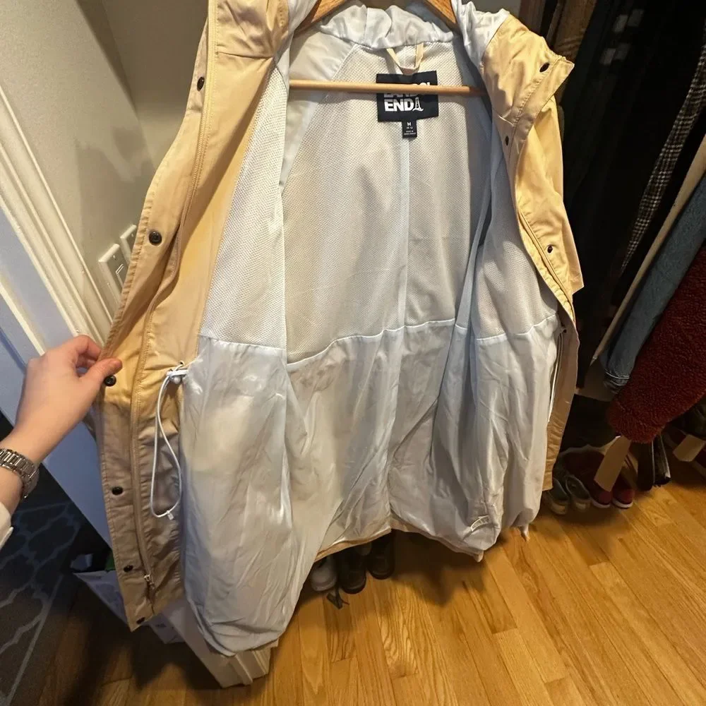 Lands End Hooded 100% Water & Windproof Trench Coat with Drawcord Waist